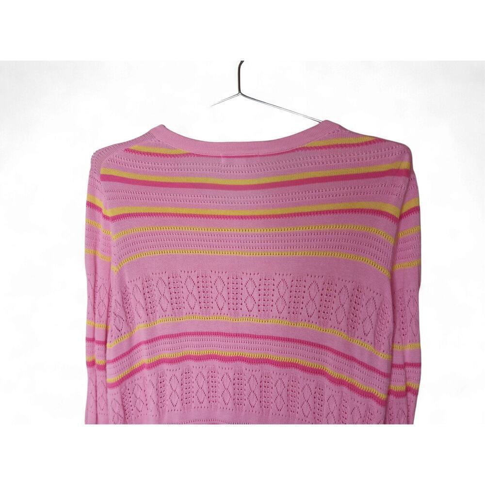 Charter Club Pink Yellow Stripe Knit Ruffle Cardigan Sweater XL Button Front - Picture 9 of 12